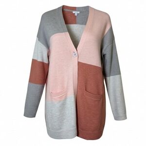 J.Jill Pure Jill Cardigan Women XS Petite Colorblock Button Front Lagenlook Chic
